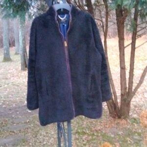 J. Crew Plush Fleece Black Teddy Faux Fur Coat Women’s Gold Hardware, size Large